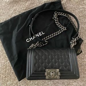 Chanel Small Boy Bag in Quilted Caviar Leather (Black)